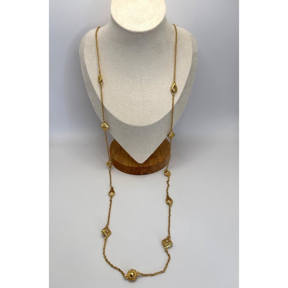 Monet Vintage Gold Tone 40" Chain Necklace Teardrop Circle & Square Accents